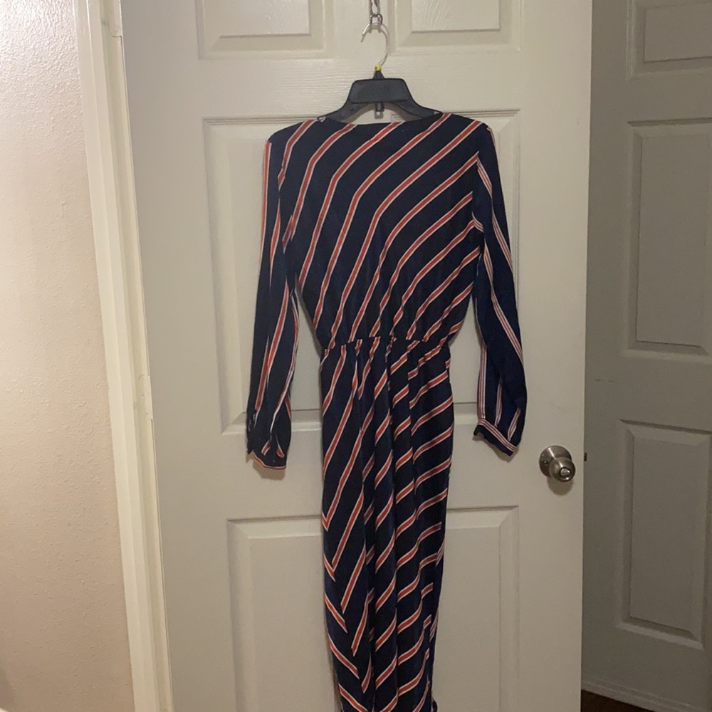 Striped satin dress with leg slit (L)